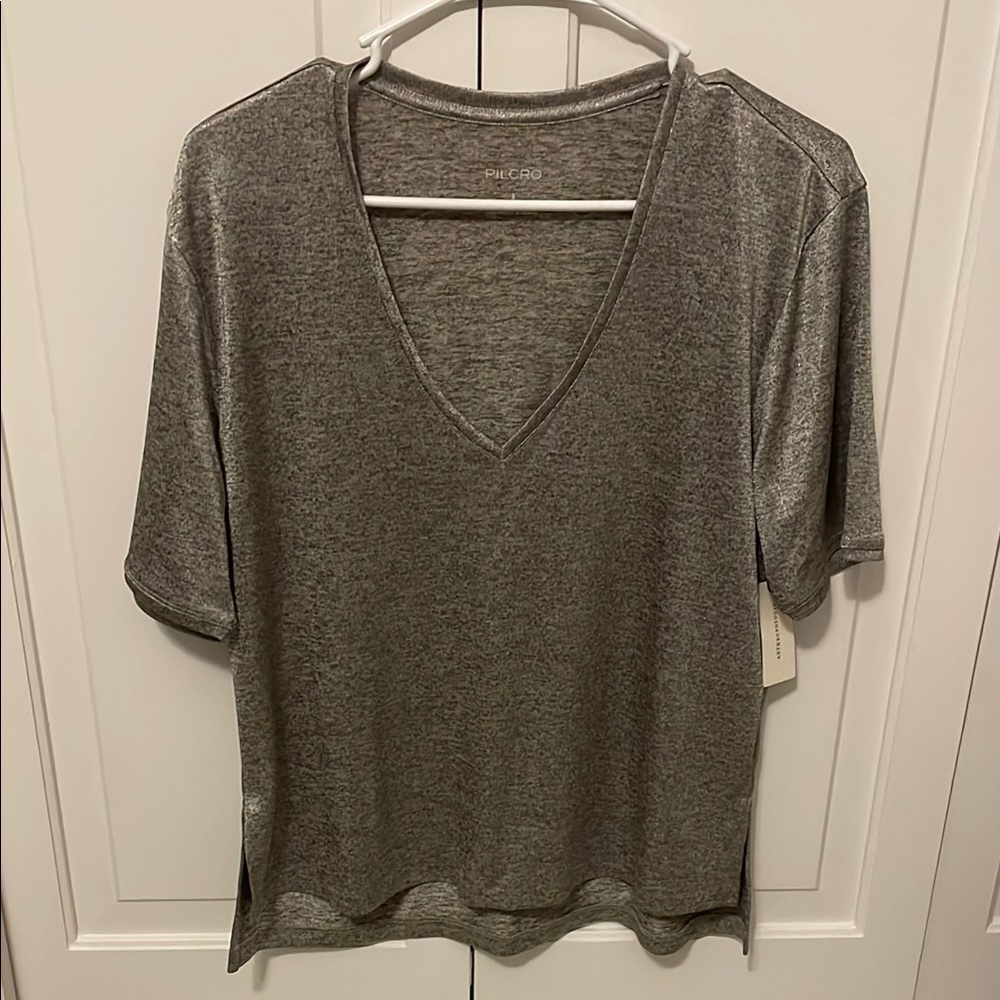 Anthropologie Shimmering Gray Short Sleeve Tee